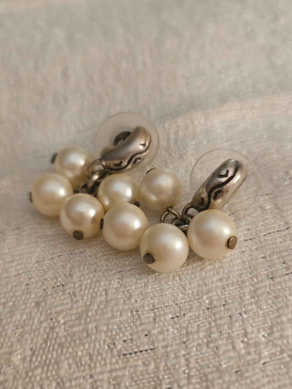 BRIGHTON White Pearl Cluster Drop Earrings - Picture 2 of 6